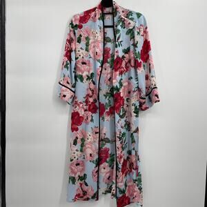 LAURIE FELT Kimono Floral Chiffon Long Sleeve Open Front Oversize Womens Sz XXS